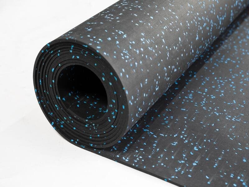 High-density rubber flooring rolls ready for installation